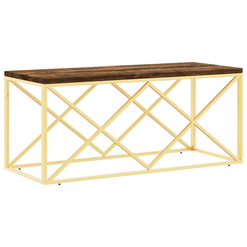 Mesa De Centro Acero Inoxidable Y Madera Maciza Reciclada_0