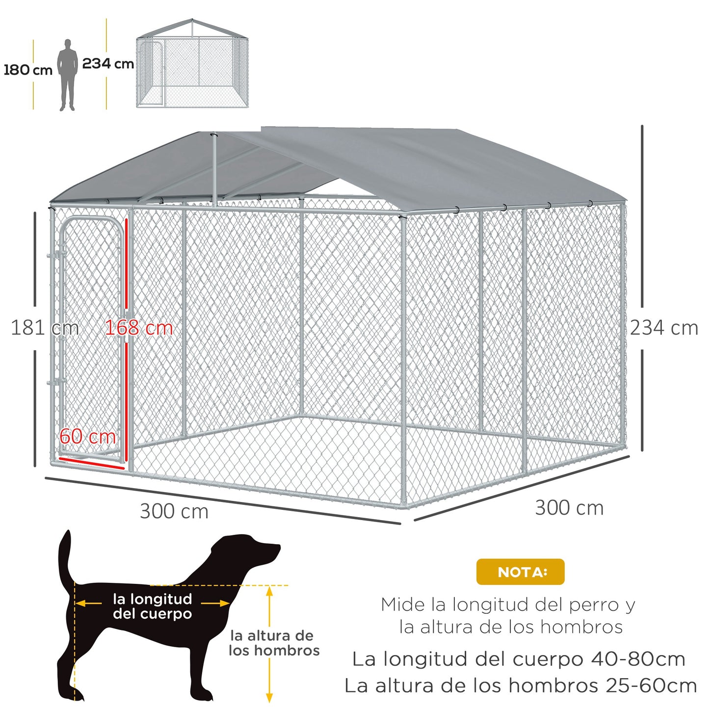 Pawhut Perrera De Exterior Con Toldo Anti-uv Impermeable 300x300x234 Cm Plata_2