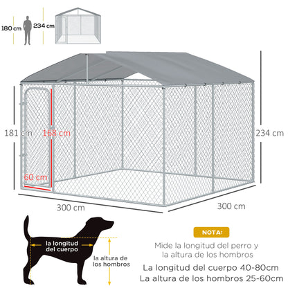 Pawhut Perrera De Exterior Con Toldo Anti-uv Impermeable 300x300x234 Cm Plata_2