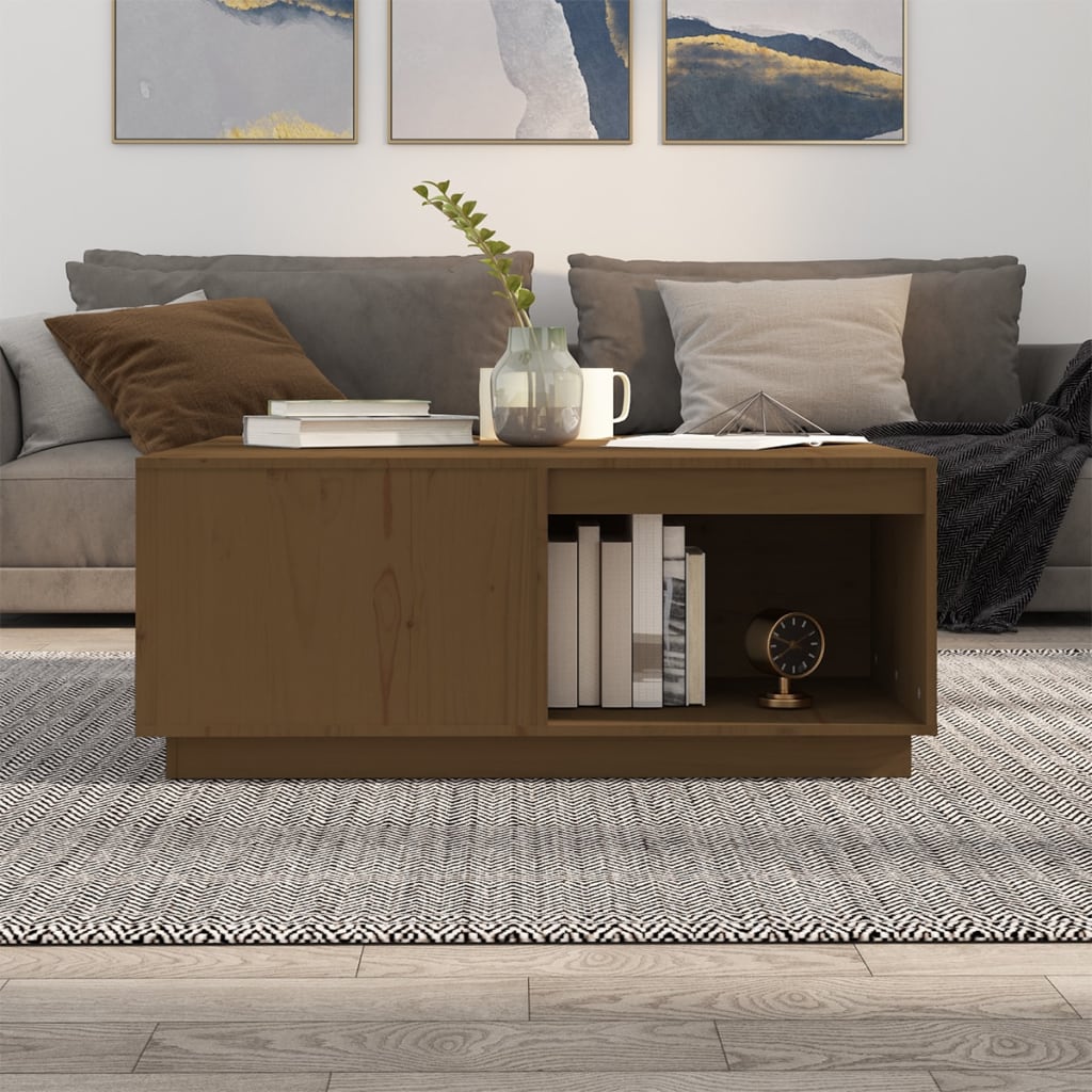 Mesa De Centro Madera Maciza Pino Marrón Miel 100x101x40,5 Cm_1