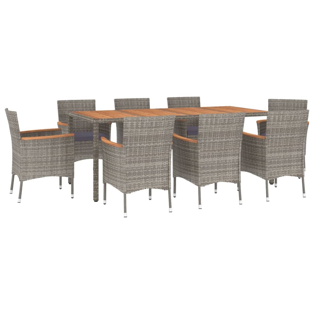 Vidaxl Set Comedor Jardín 9 Pzas Y Cojines Ratán Sintético Gris_0