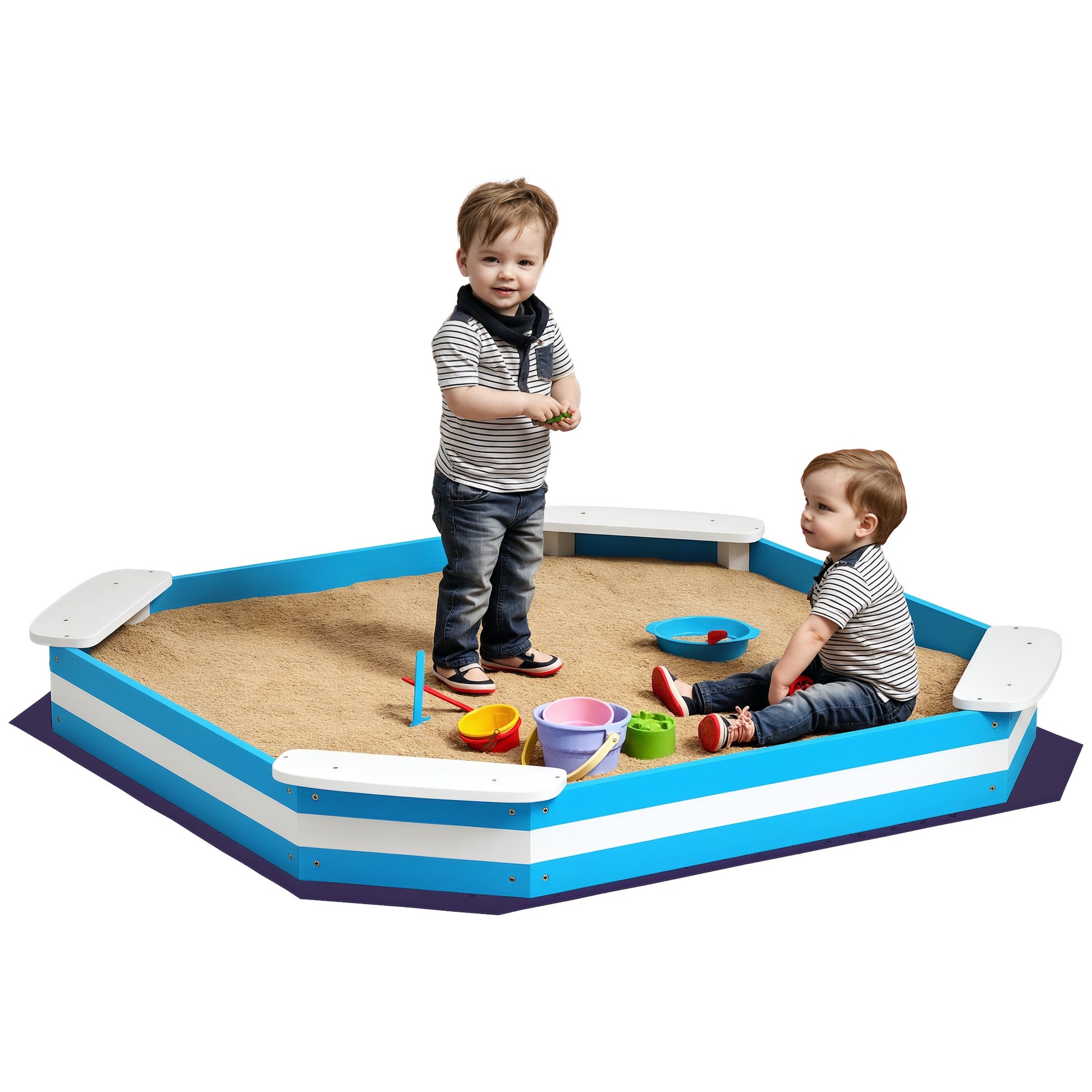 Aiyaplay Arenero Para Niños De +3 Años Con 4 Asientos 133x133x16 Cm Azul Blanco_0