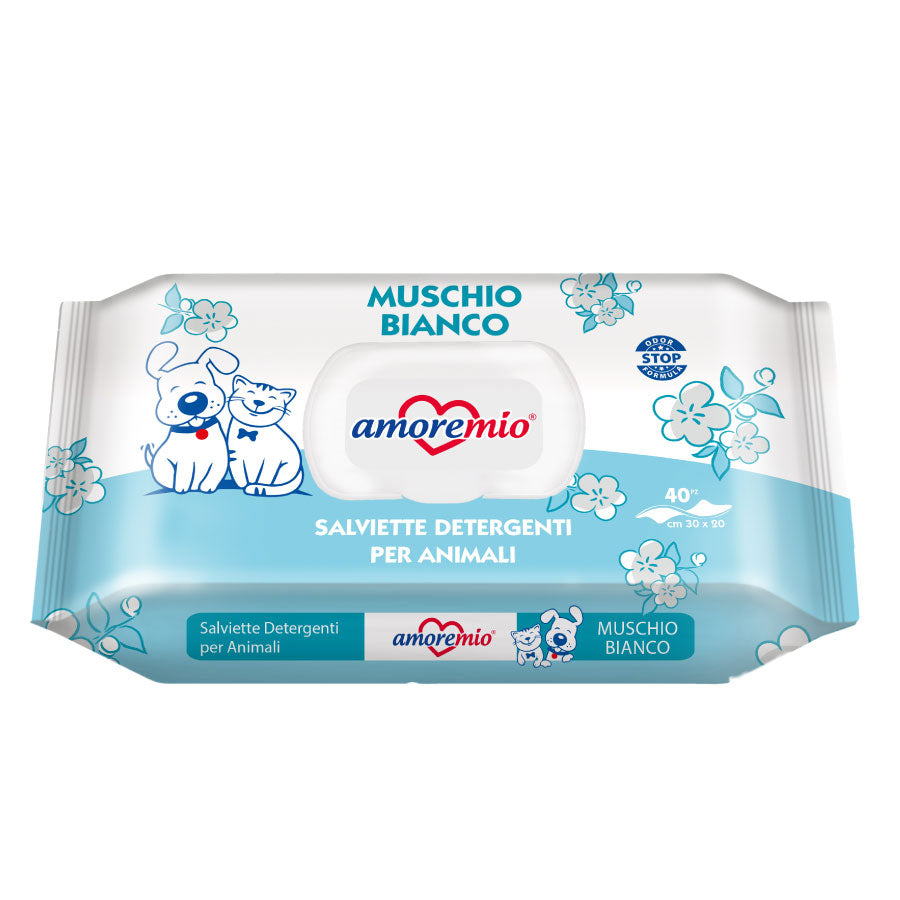 Amoremio Toallitas Musgo Blanco Para Perro Y Gato, Paquete De 40 Toallitas_0