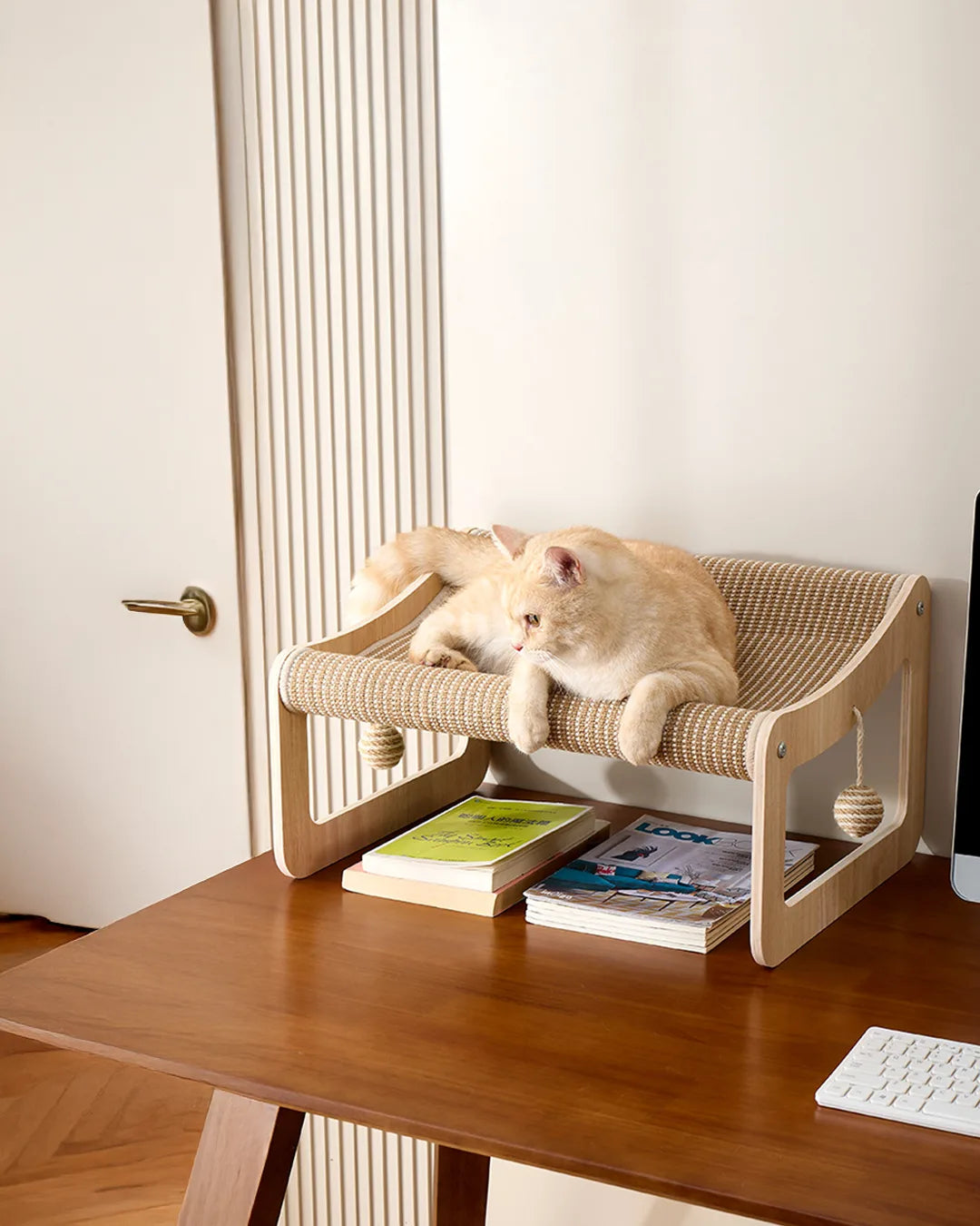 Hamaca Cala Serena, Madera Y Cuerda De Yute Para Rascar_4