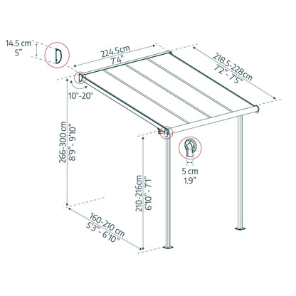 Pérgola adosada Sierra 224x224 cm gris