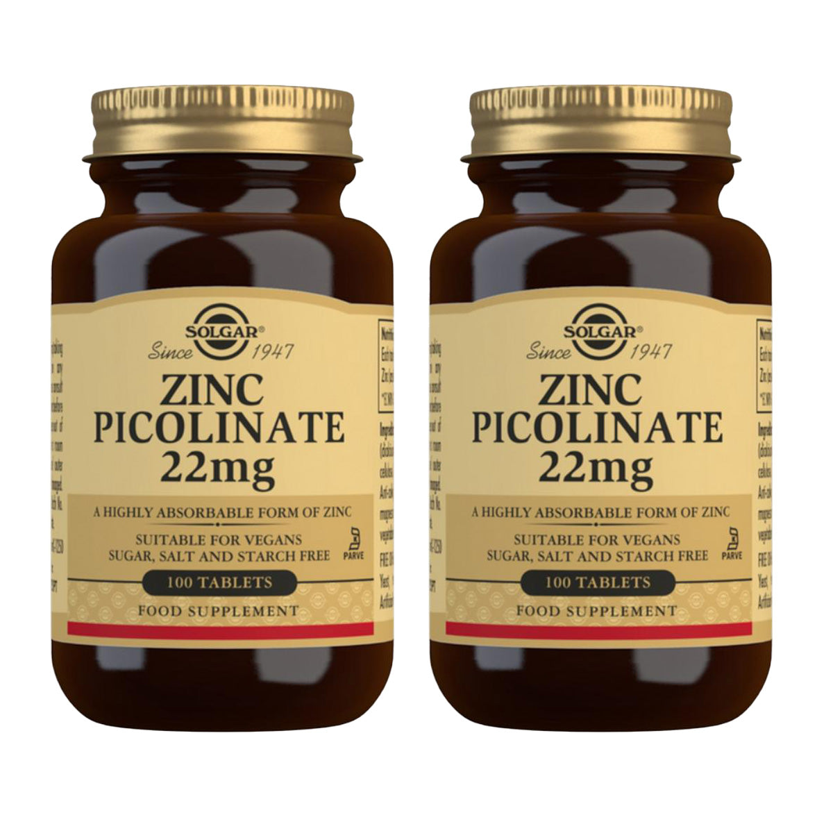 Pack 2x Zinc Picolinato, 100 comprimidos de 22mg