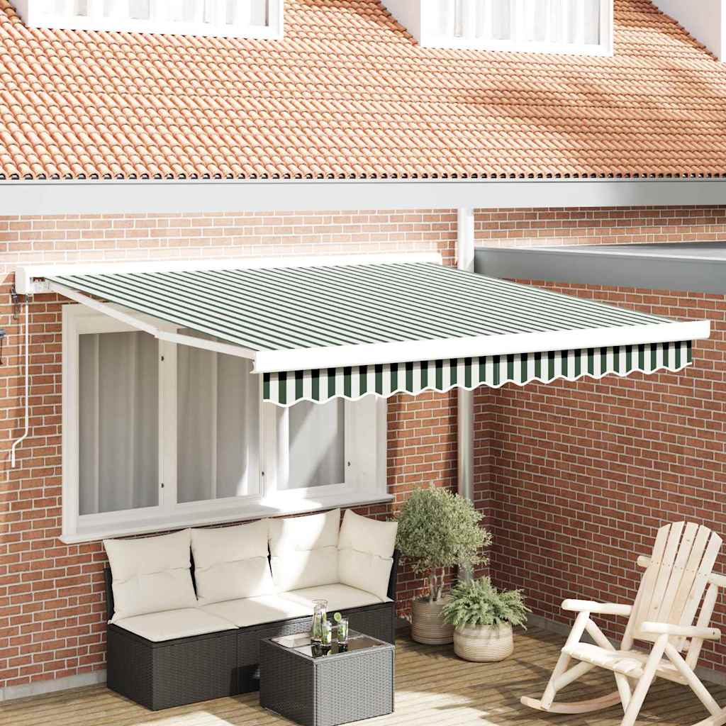 Toldo Retráctil Verde Y Blanco 300 X 250 X 165 Cm Tela Y Metal_1
