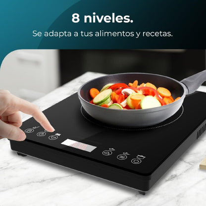 Placa De Inducción Portátil 1 Fuego Full Magma Slim. 2000w De Potencia En 8 Niveles, Diseño En Cristal De Alta Resistencia, Display Táctil, Temporiz_1