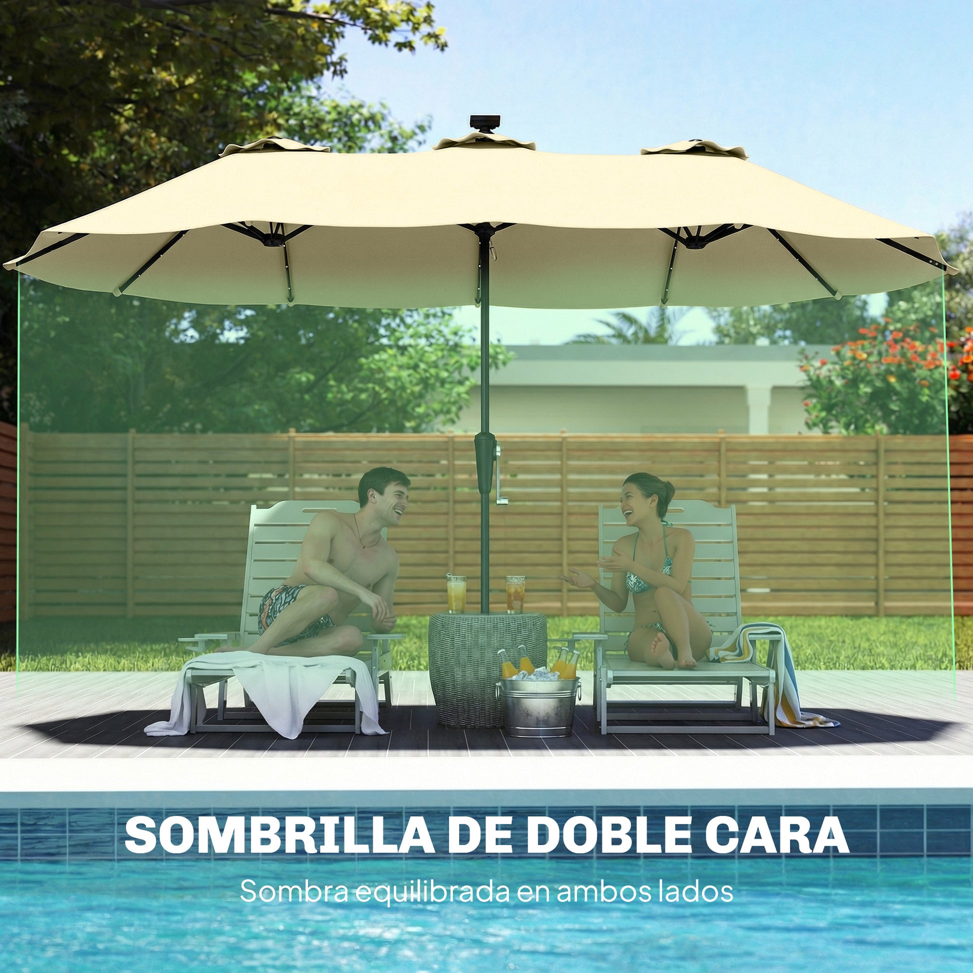 Outsunny Sombrilla Doble Con 36 Luces Led Solares_4