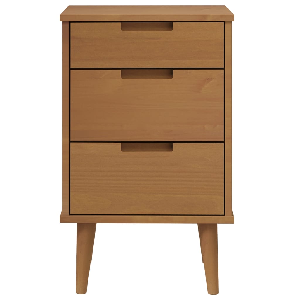 Mesita De Noche Molde Madera Maciza De Pino Marrón 40x35x65 Cm_2