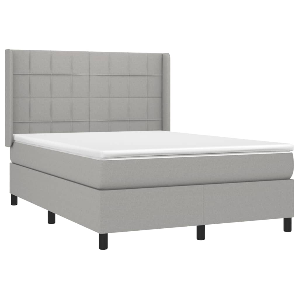 Cama Box Spring Colchón Y Luces Led Tela Gris Claro 140x190 Cm / Vetonek_2