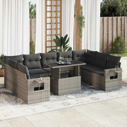 Set De Sofás De Jardín Y Cojines 10 Pzas Ratán Sintético Gris / Vetonek_3