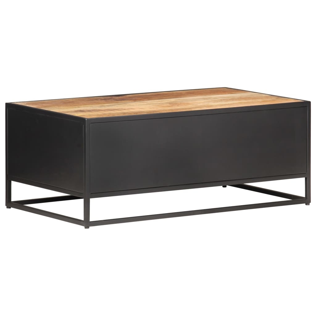 Mesa De Centro Madera De Mango Rugosa Y Caña Natural 90x50x35cm_2