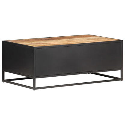 Mesa De Centro Madera De Mango Rugosa Y Caña Natural 90x50x35cm_2