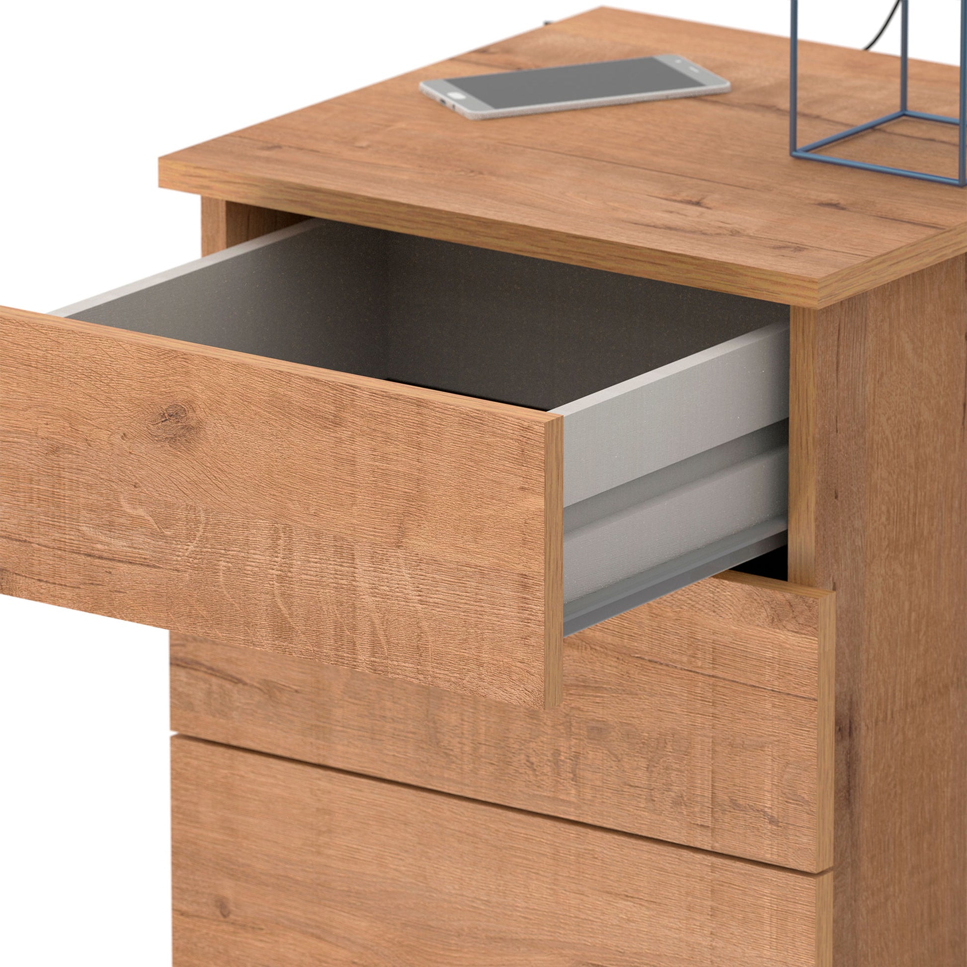 Mesita De Noche 3 Cajones, Mesilla Dormitorio Cajonera 48,5x41x40 Cm (alto X Ancho X Profundo), Briebe, Serenade, Madera