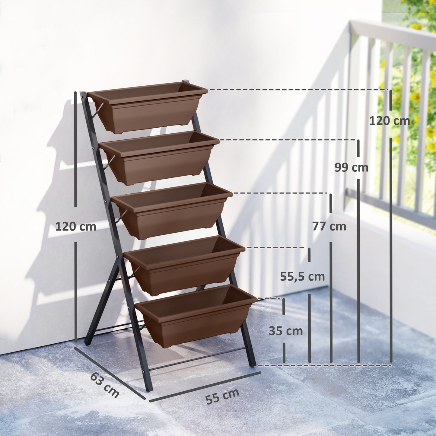 Outsunny Soporte Para Plantas De 5 Niveles Con 5 Macetas 55x63x120 Cm Negro_2