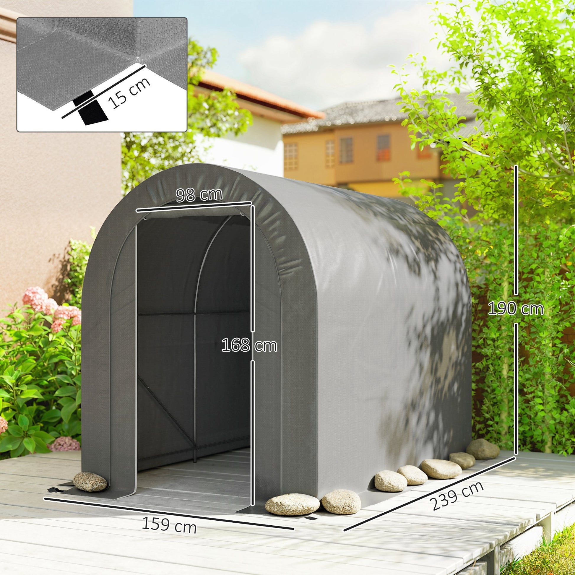Outsunny Carpa De Jardín Para Herramientas Bicicletas Motos 2,4x1,6x1,9 M Gris_2