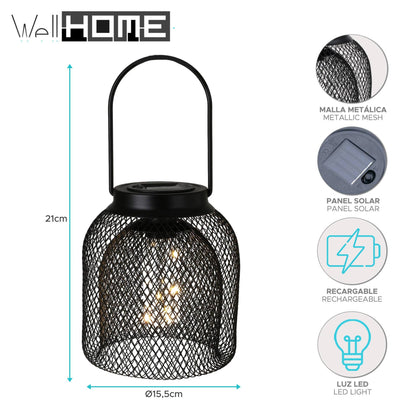 Well Home - Literna Solar De Malla Metálica Con Asa En Color Negro De Ø15,5x21cm_1
