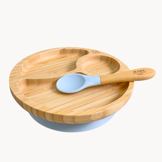 Vajilla De Bambú Natural - 2 Piezas - Azul Capri