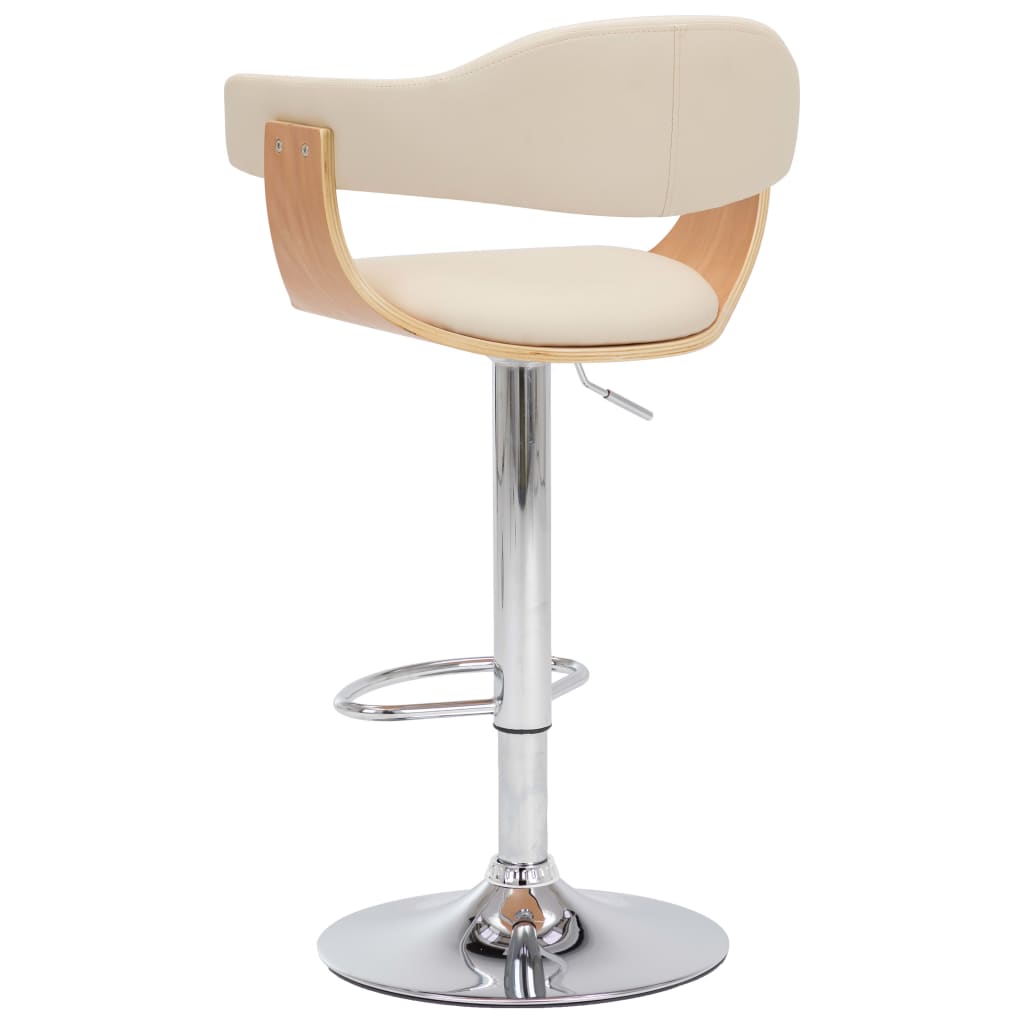 Taburetes De Cocina 2 Uds Madera Curvada Cuero Sintético Crema_2