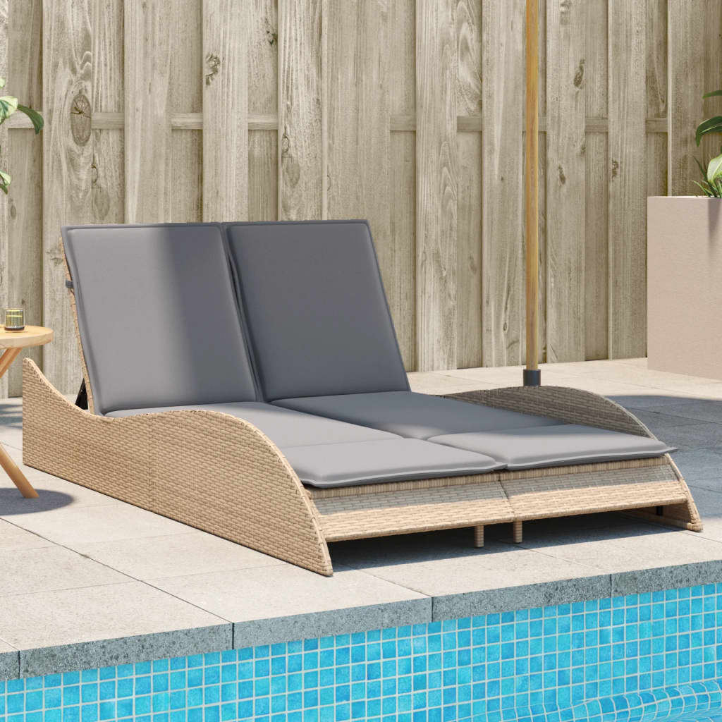 Tumbona Con Cojines Ratán Sintético Beige 114x205x73 Cm / Vetonek_3
