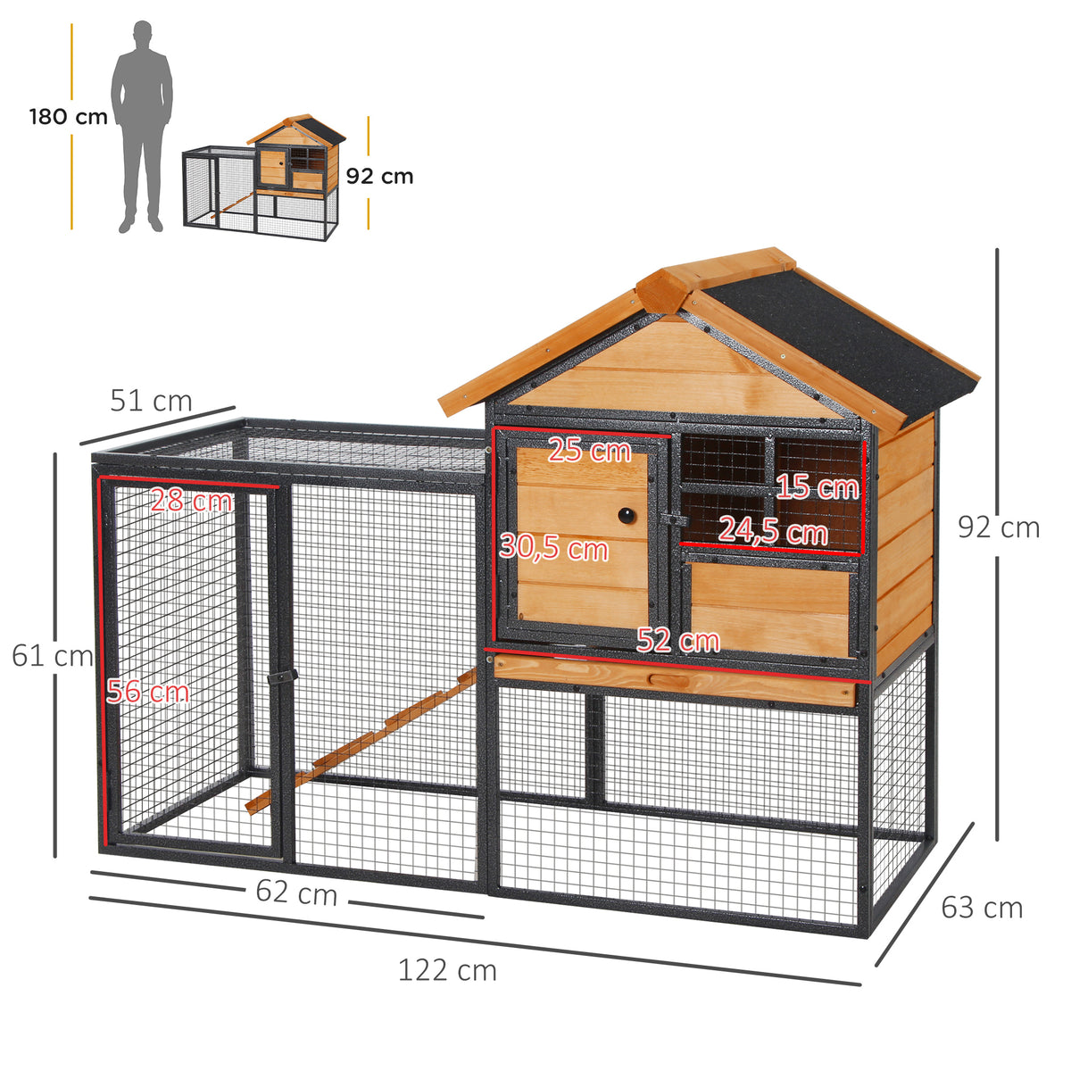 Conejera De Exterior Pawhut Multicolor 122x63x92 Cm_2
