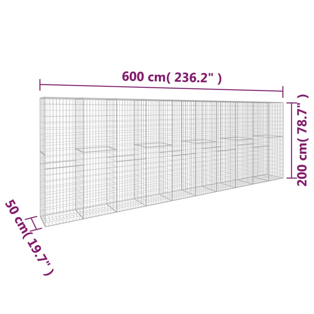 Muro De Gaviones Con Cubierta Acero Galvanizado 600x50x200 Cm / Vetonek_2
