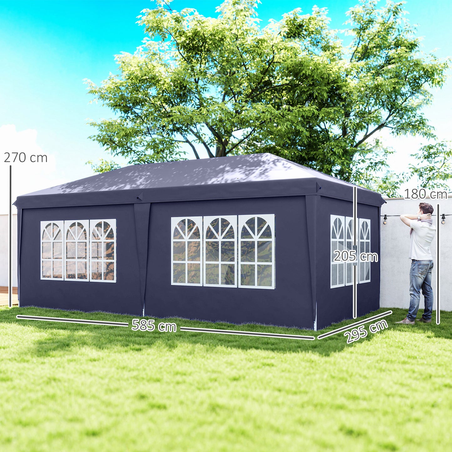 Outsunny Carpa Plegable 6x3x2,7 M Con 4 Paneles 4 Ventanas Azul_2
