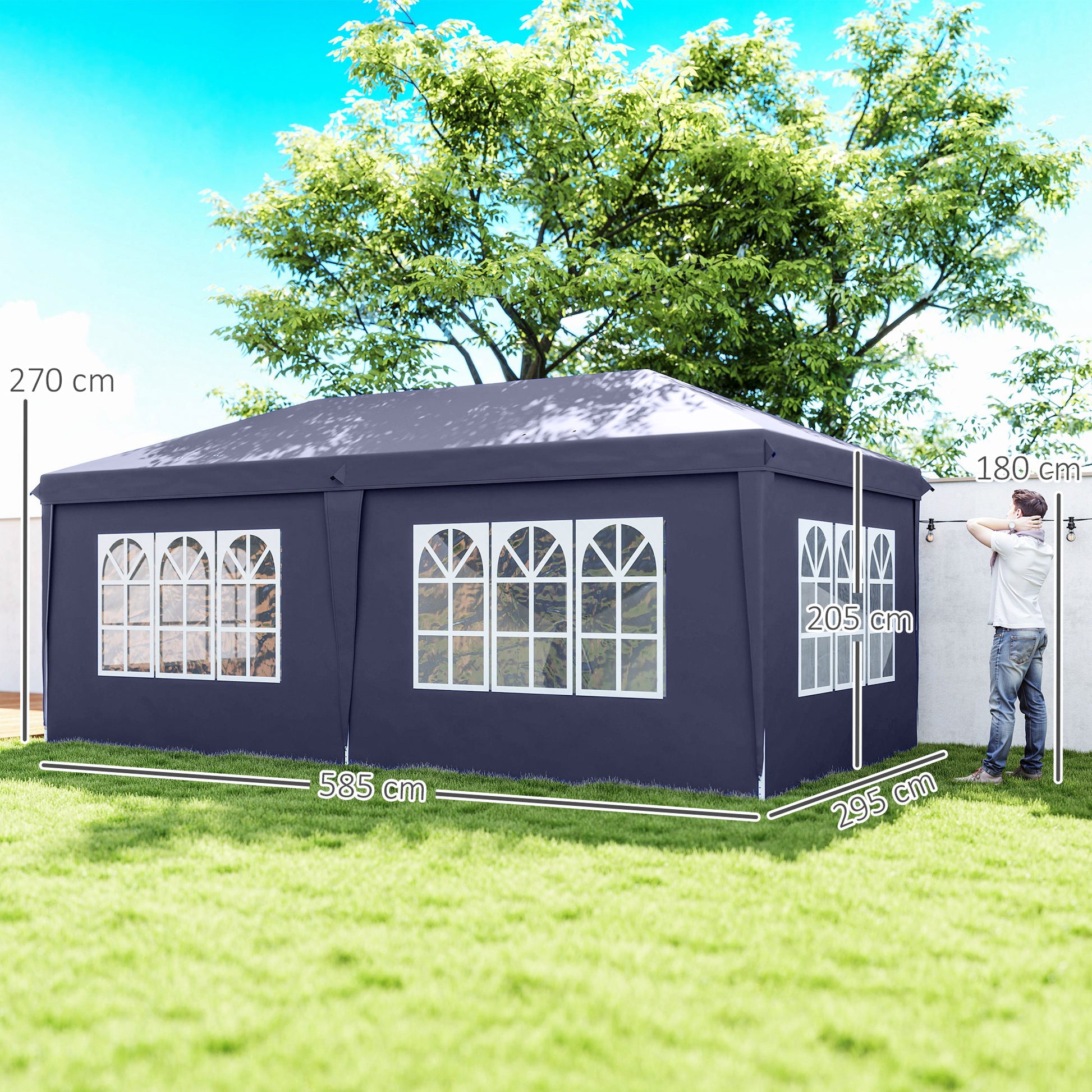 Outsunny Carpa Plegable 6x3x2,7 M Con 4 Paneles 4 Ventanas Azul_2