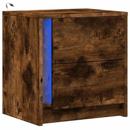 Mesita De Noche Con Luces Led Madera Ingeniería Roble Ahumado_1