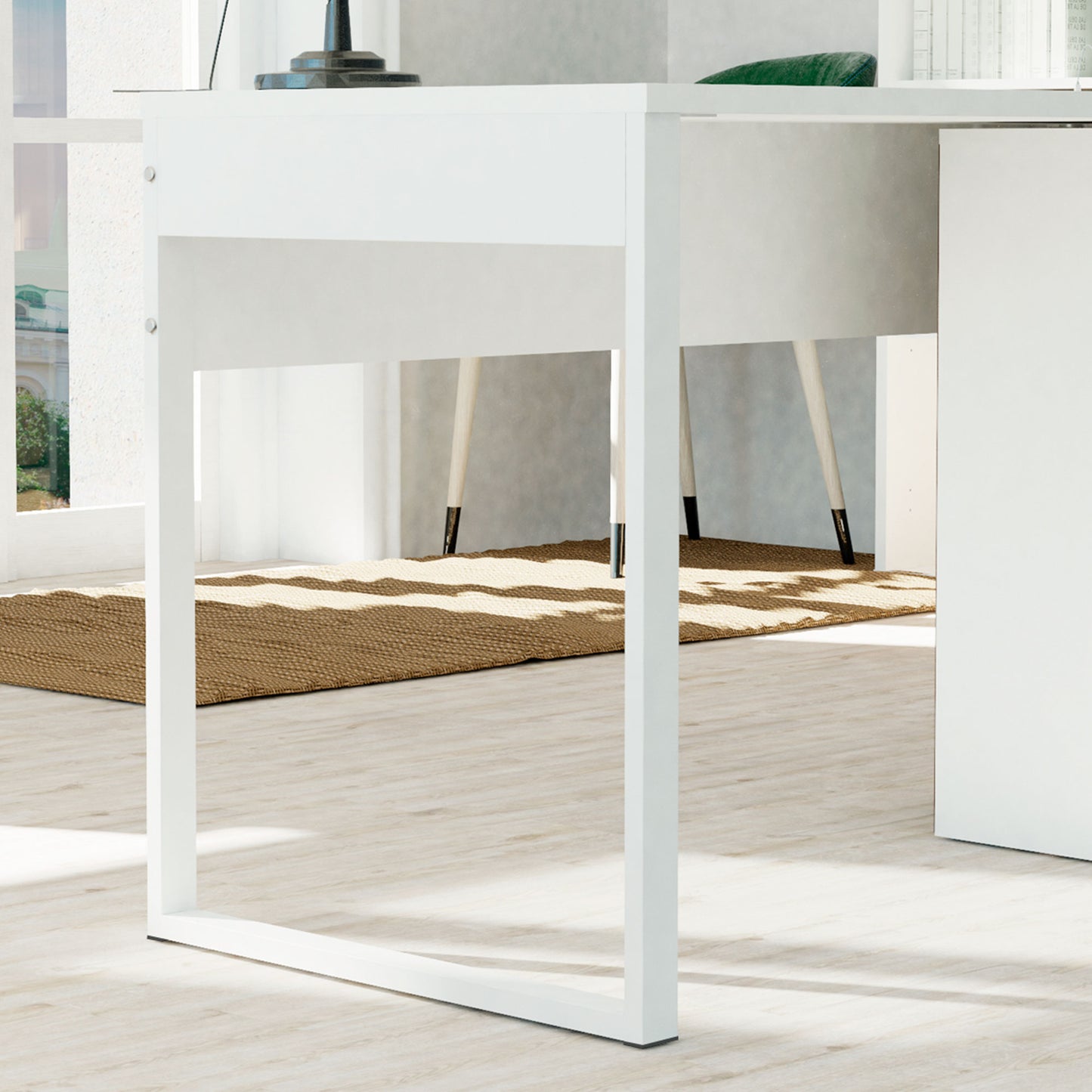 Escritorio Mesa De Ordenador Oficina Estudio, Patas Estructura Metálica Industrial 76x135x60cm, Briebe, Smuk, Blanco