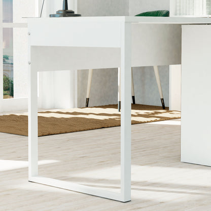 Escritorio Mesa De Ordenador Oficina Estudio, Patas Estructura Metálica Industrial 76x135x60cm, Briebe, Smuk, Blanco