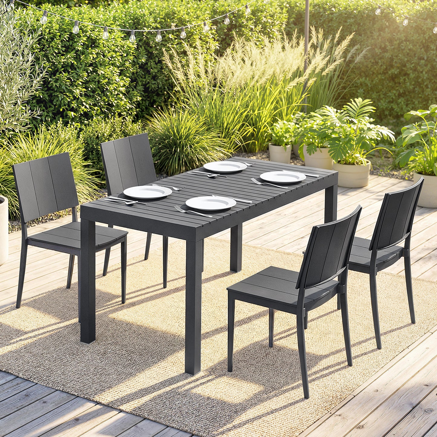 Outsunny Conjunto De Mesa Y Sillas Jardín De 5 Piezas_1