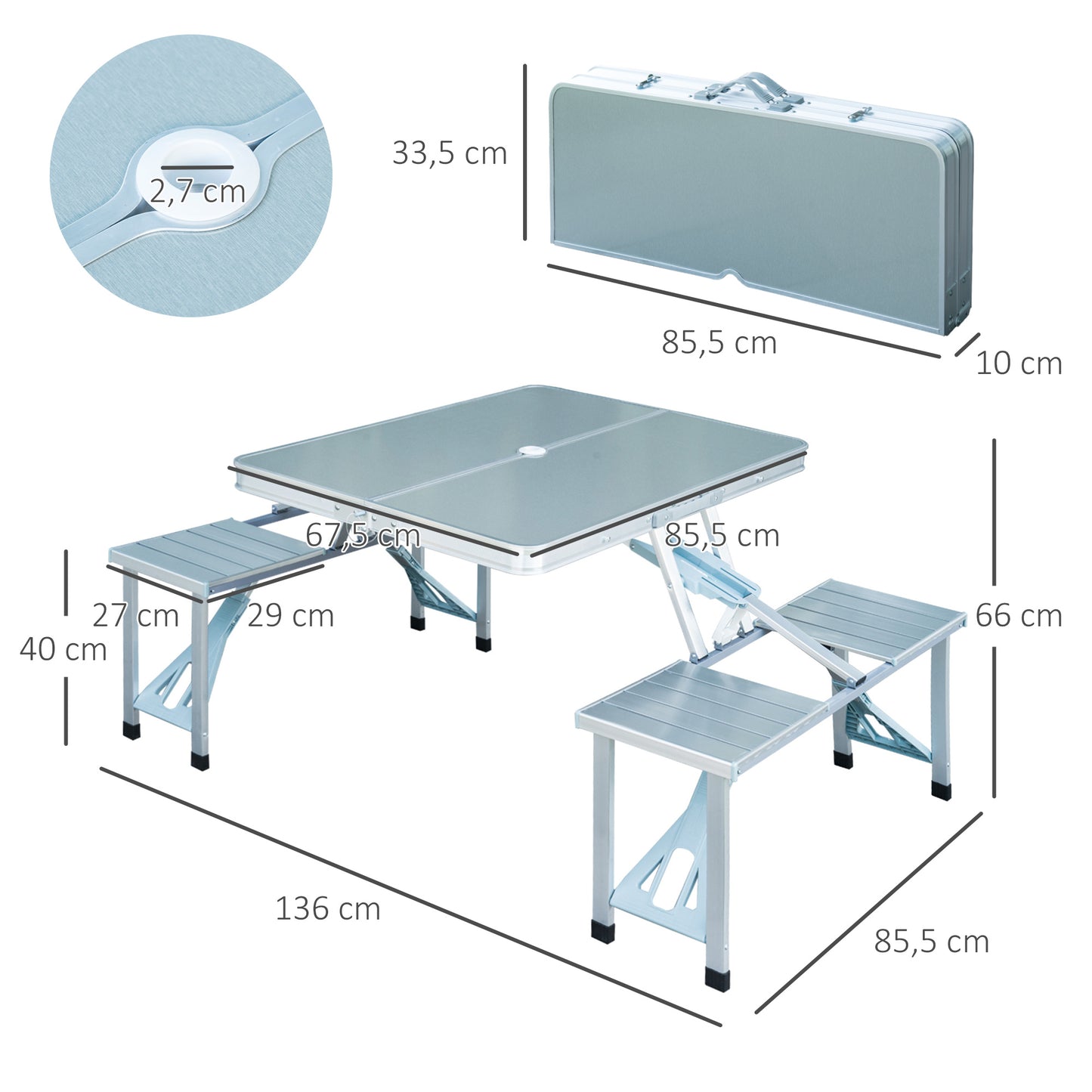 Outsunny Mesa Maleta De Camping Plegable Con 4 Asientos Y Agujero Para Sombrilla_2