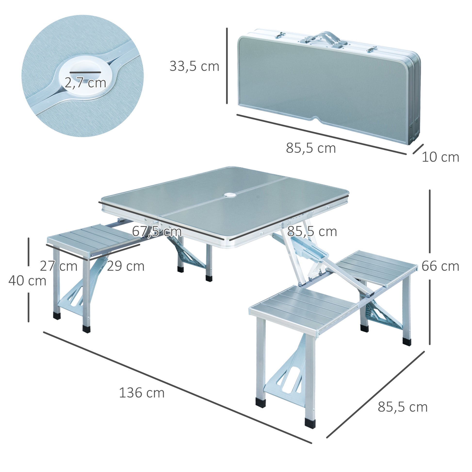 Outsunny Mesa Maleta De Camping Plegable Con 4 Asientos Y Agujero Para Sombrilla_2