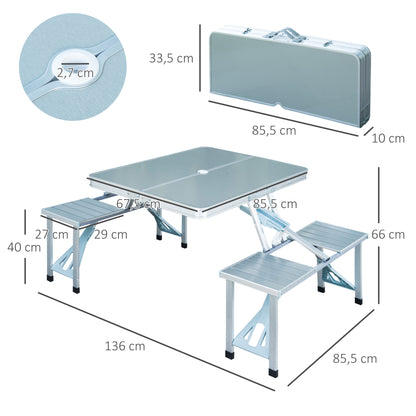 Outsunny Mesa Maleta De Camping Plegable Con 4 Asientos Y Agujero Para Sombrilla_2