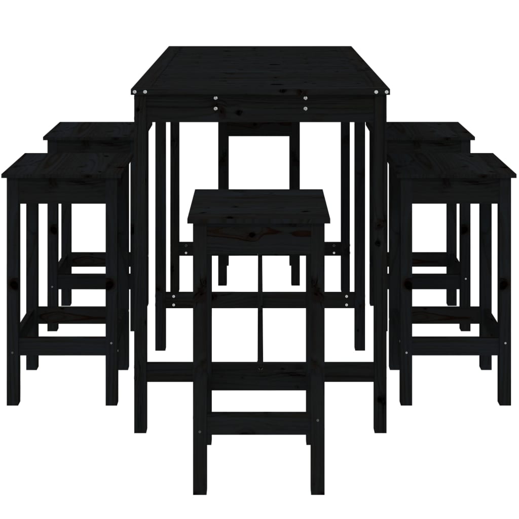 Vidaxl Set De Mesa Y Taburetes Altos Jardín 7 Piezas Madera Pino Negro_4