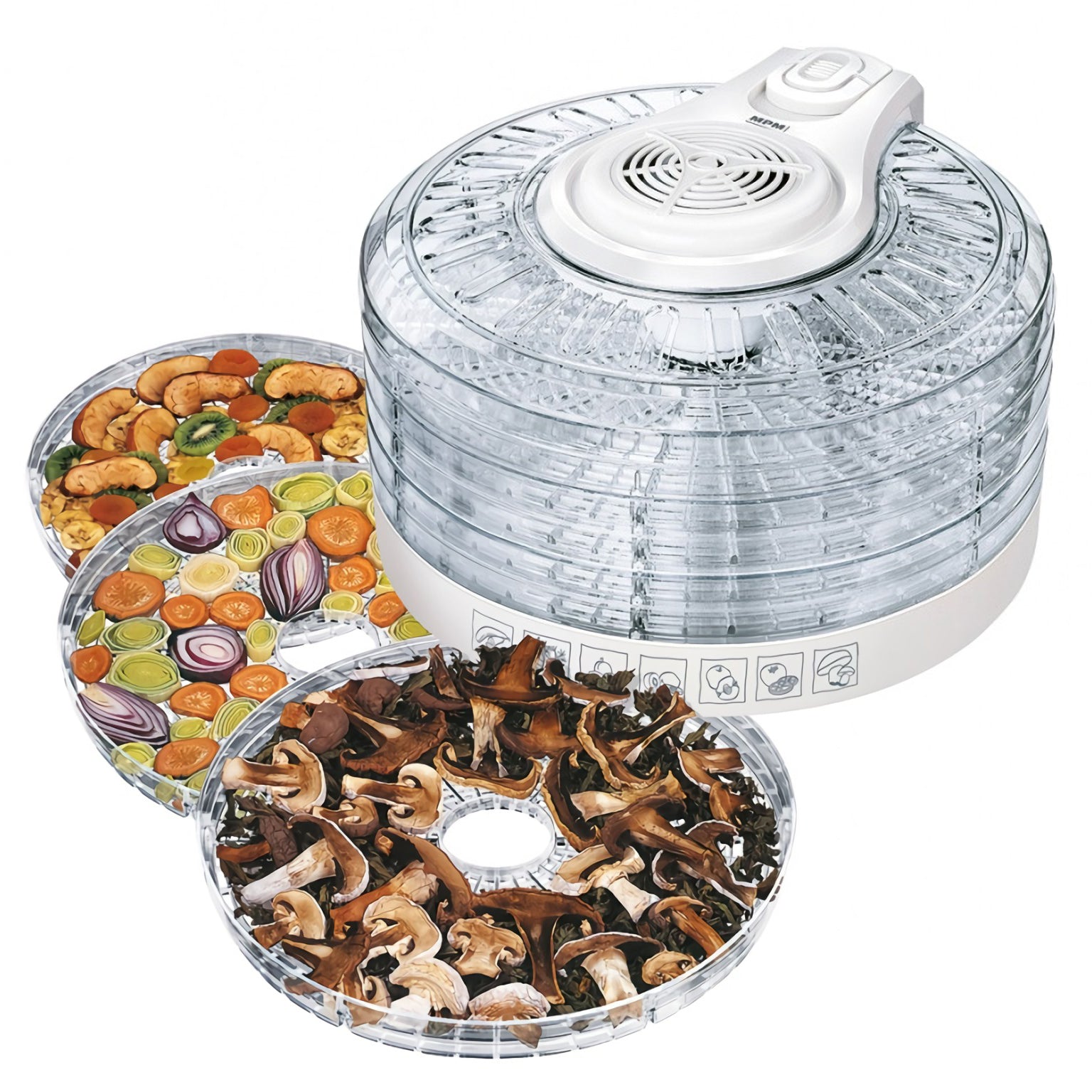 Deshidratador Alimentos, 5 Bandejas, 3 Niveles Temperatura, Seca Frutas, Verduras, Carne, Sin Bpa Mpm Msg-02 Transparente