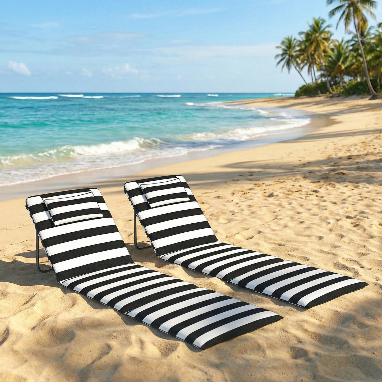 Outsunny 2 Esterillas De Playa Plegable Con Respaldo Ajustable Gris Y Blanco_1