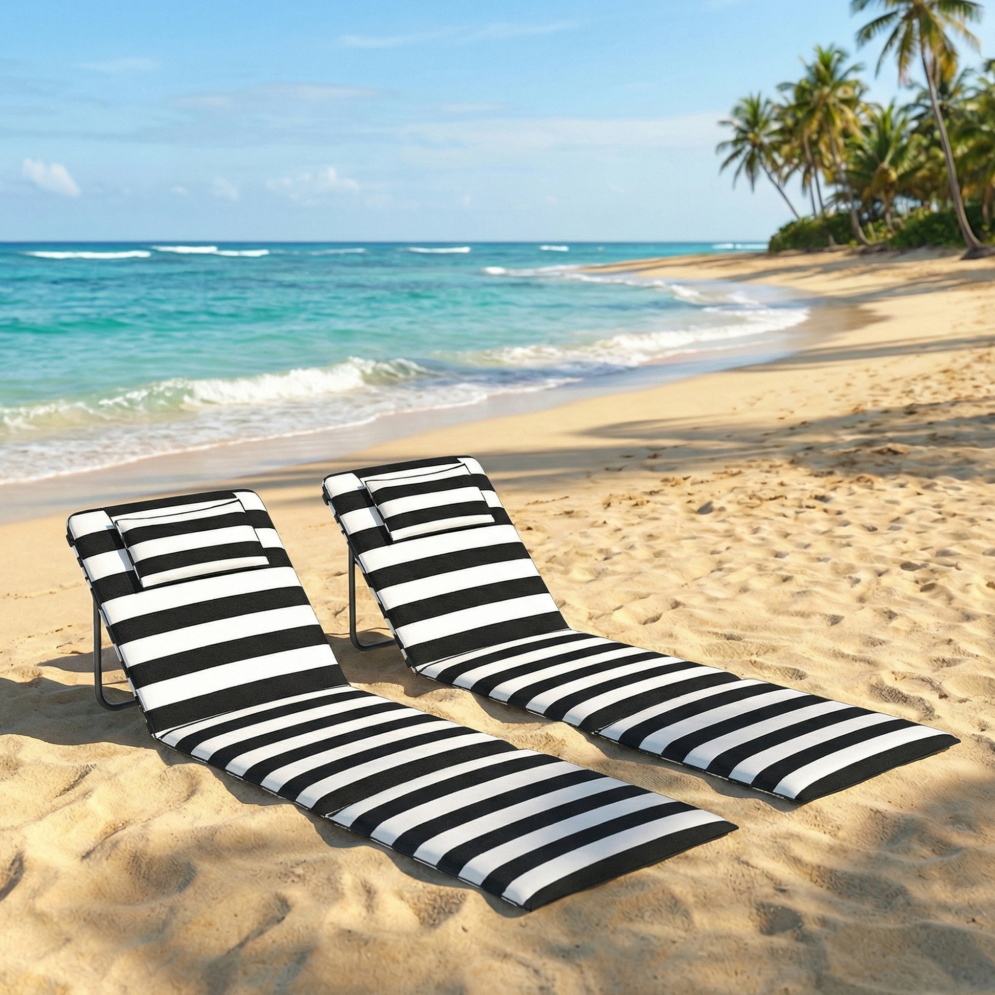 Outsunny 2 Esterillas De Playa Plegable Con Respaldo Ajustable Gris Y Blanco_1