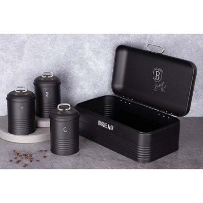 Panera De Mesa +juego 3 Botes Cocina Almacenaje Acero Inoxidable Contenedor De Pan  Con Tapa Berlinger Haus Black Silver, Acero Inoxidable / Negro_1