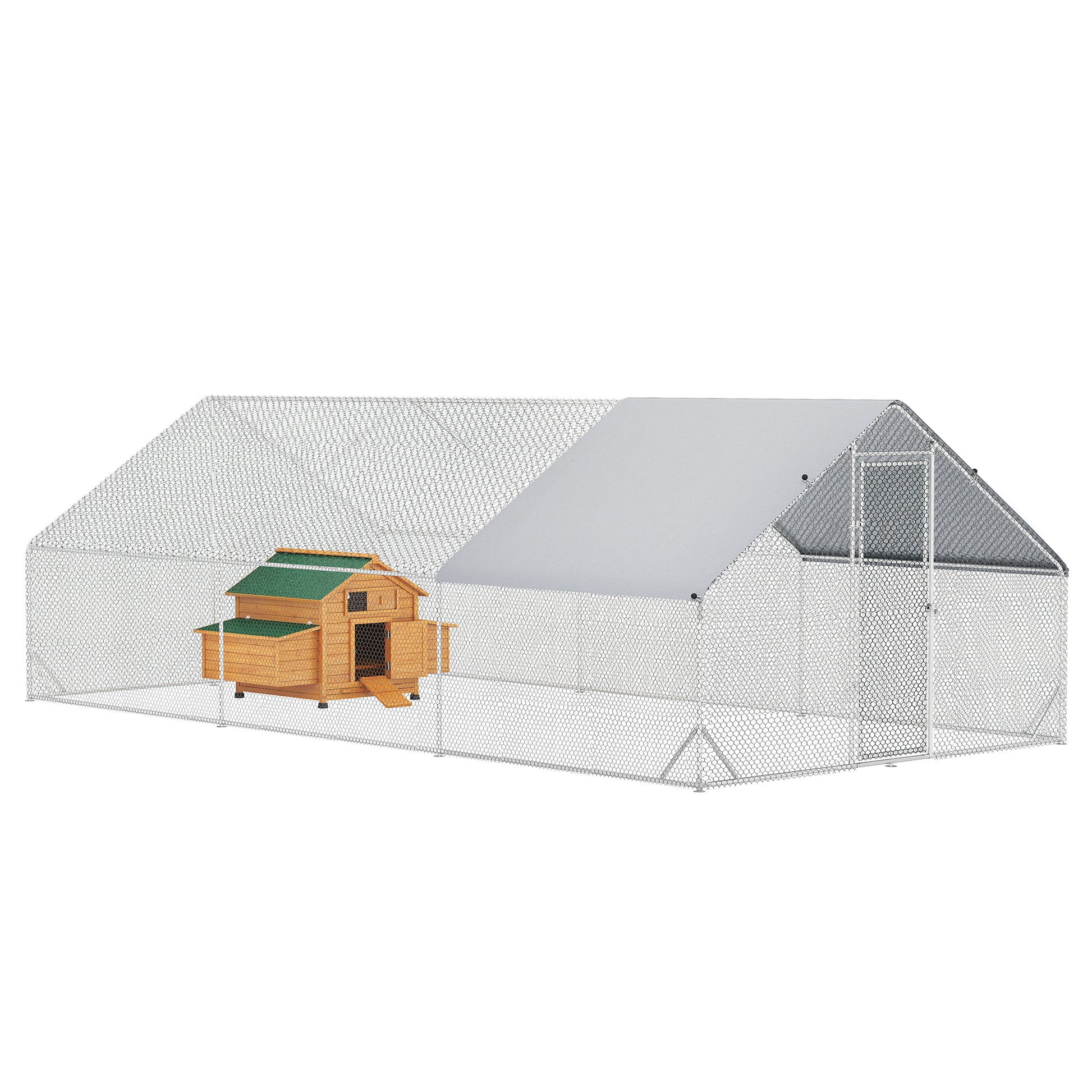 Pawhut Conjunto De 1 Gallinero De Madera Y 1 Gallinero Para Exterior De Acero_0