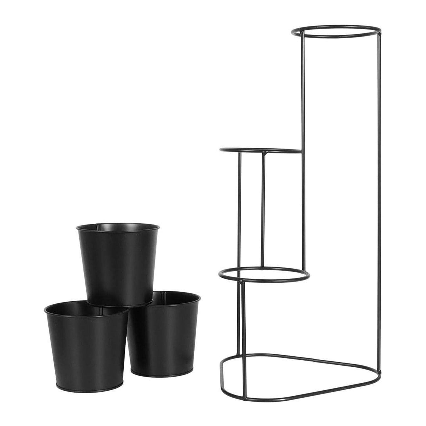 Well Home - Florero Metálica Con 3 Macetas (ø11x10cm) Con Marco Negro H.46,5cm