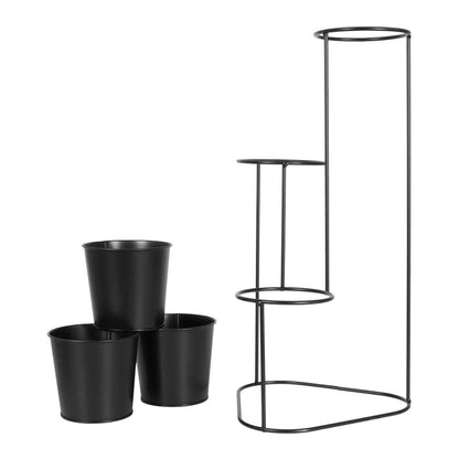 Well Home - Florero Metálica Con 3 Macetas (ø11x10cm) Con Marco Negro H.46,5cm
