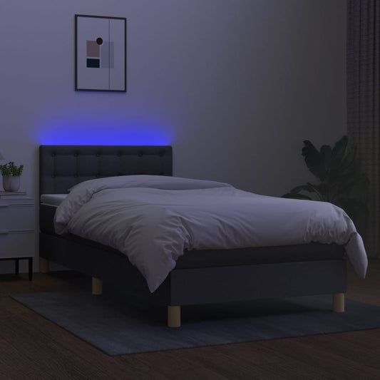 Cama Box Spring Con Colchón Y Led Tela Gris Oscuro 100x200 Cm / Vetonek_0