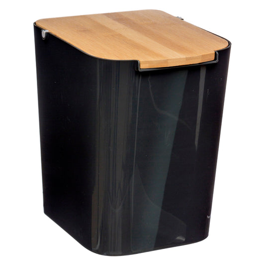 Papelera Con Tapa De Bambú Baltik 5l Negra_0