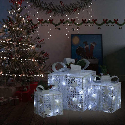 Vidaxl Caja Regalo Decorativa Navidad 3 Pzas Blanca Exterior/interior_1