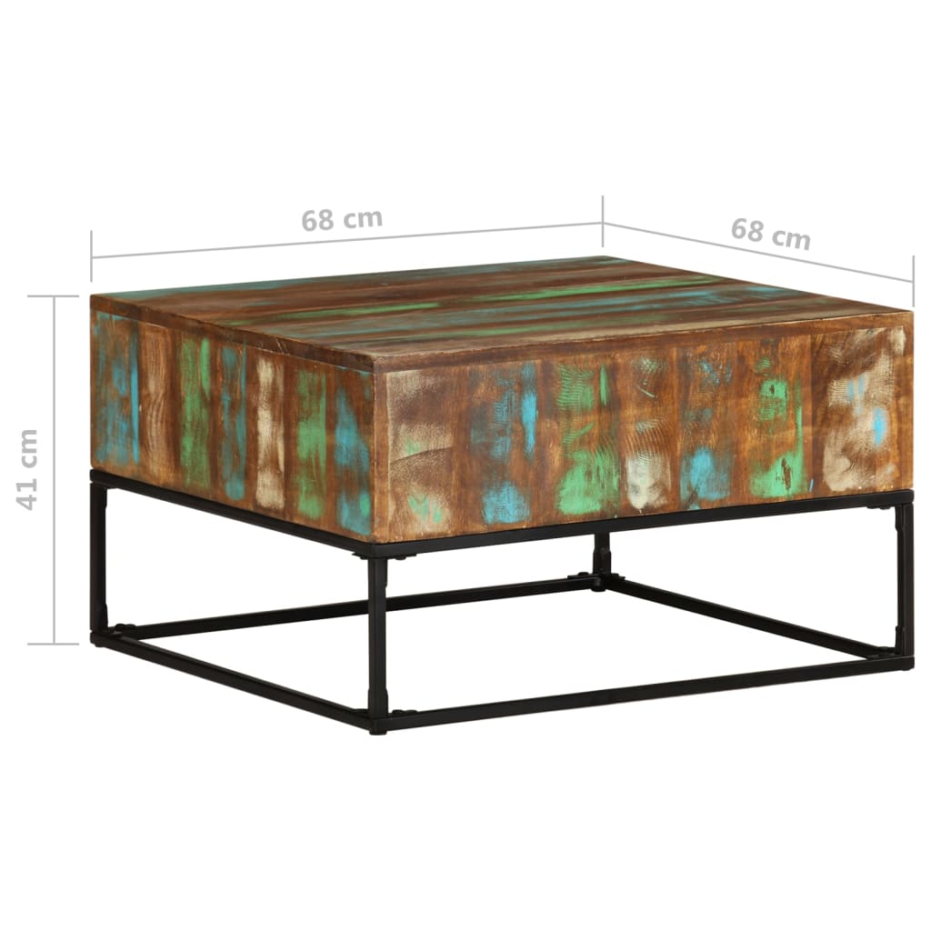 Mesa De Centro Madera Maciza Reciclada 68x68x41 Cm._2