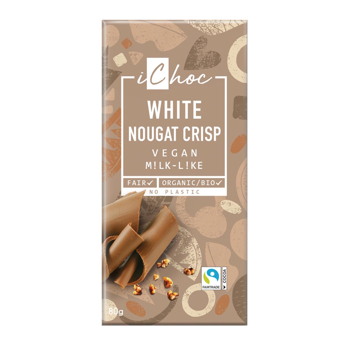 Chocolate Blanco Vegano con Praliné y Crocante de Avellana ichoc 80g