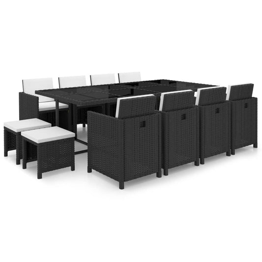 Vidaxl Set Comedor De Jardín 13 Piezas Y Cojines Ratán Sintético Negro_0